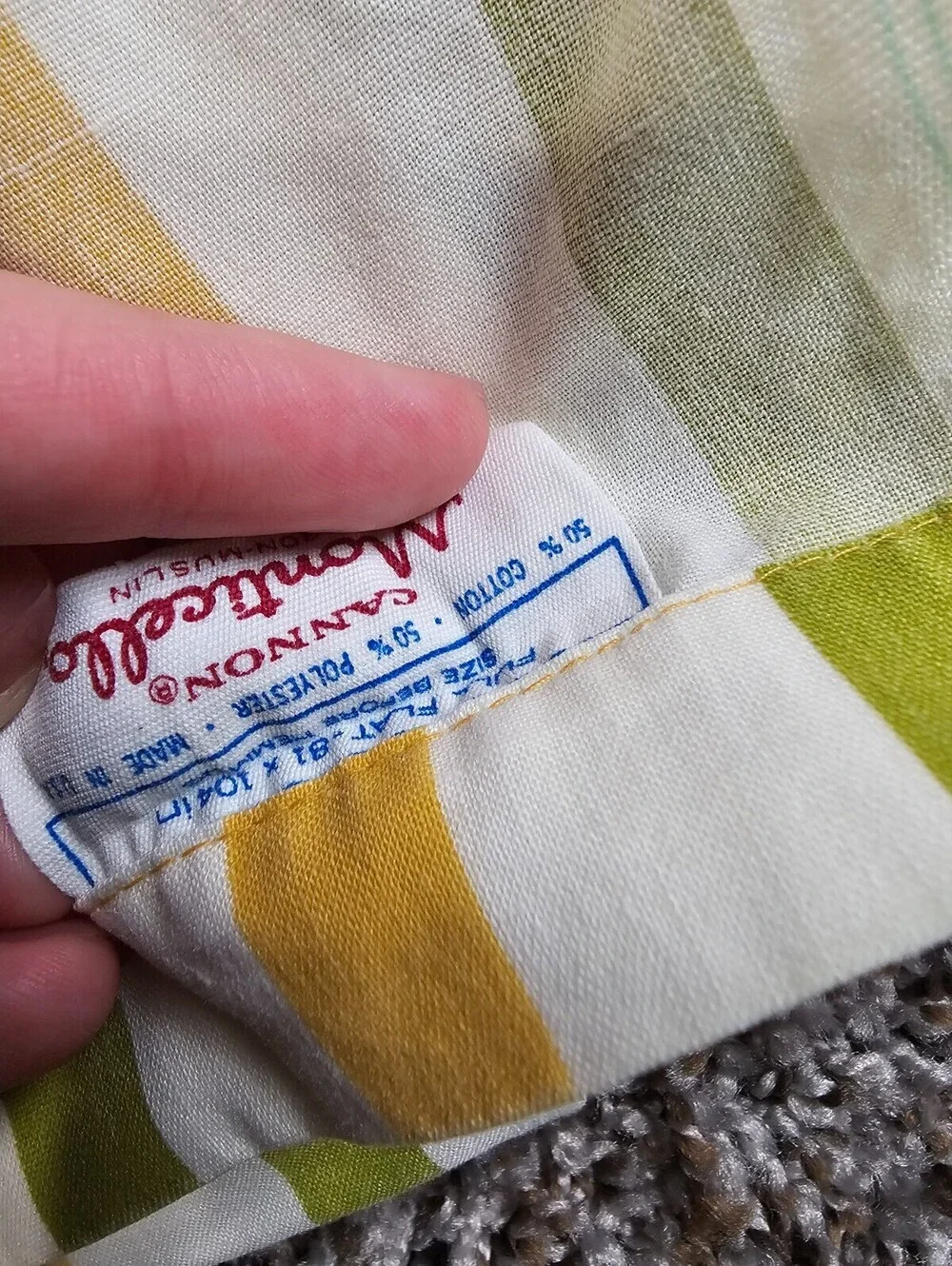 Vintage 1970s Cannon Monticello Full Size Flat Bed Sheet Orange Green Striped